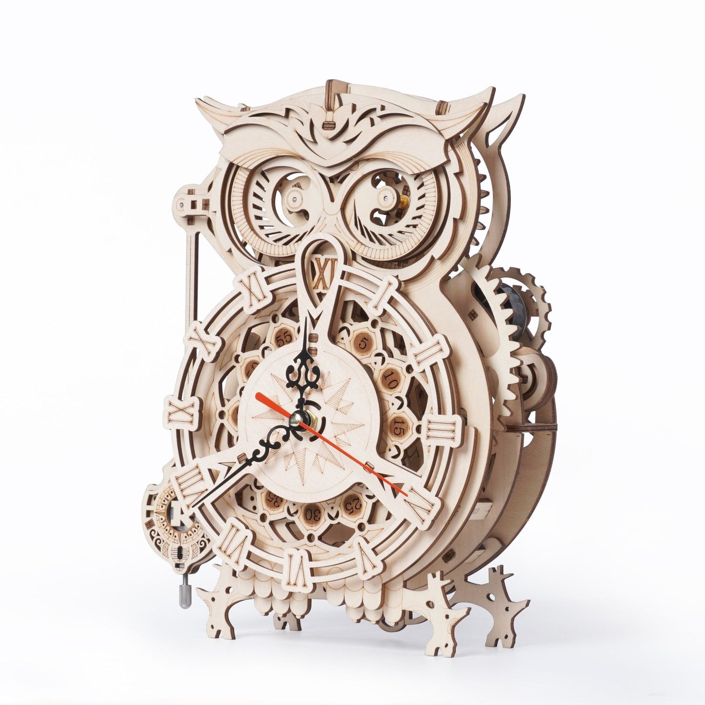 プラザクリエイト つくるんです® LK503 ウッドパズルシリーズ フクロウ時計 Robotime 動く 3D