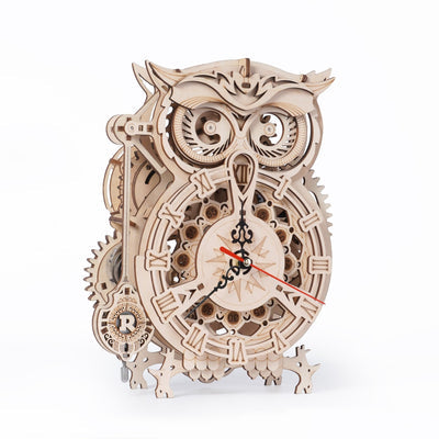 プラザクリエイト つくるんです® LK503 ウッドパズルシリーズ フクロウ時計 Robotime 動く 3D